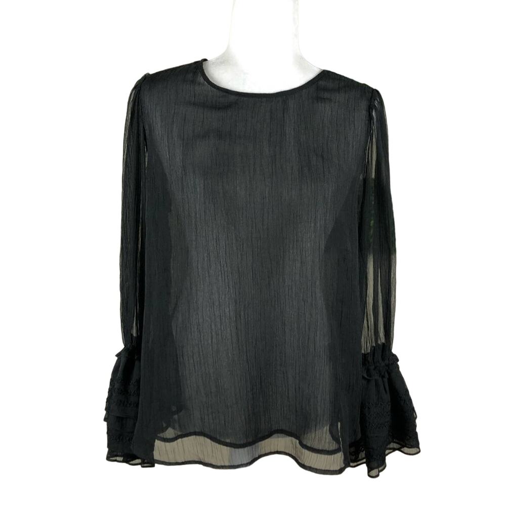STELLAH Black Sheer Long Sleeve Blouse Boho‎ Med